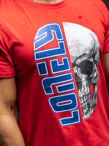 Mintás férfi póló piros színben Bolf Y70001