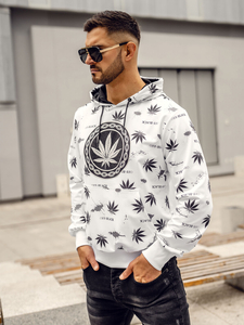 Fehér mintás férfi pulóver kapucnival Bolf HM628A