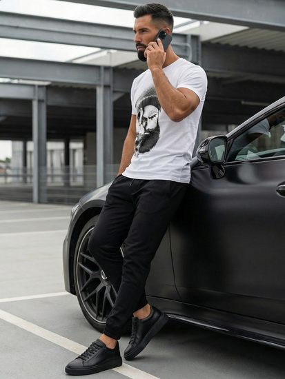 Férfi póló mintával fehér Bolf 142175