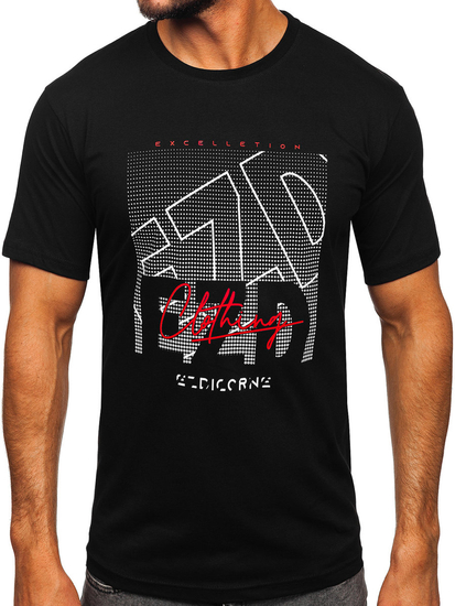 Férfi pamut póló mintával fekete színben Bolf 14748