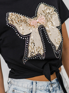 Fekete női póló applikációval Bolf 96T612