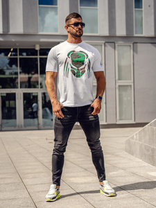 Férfi pamut nyomtatott póló Fehér Bolf 192379A