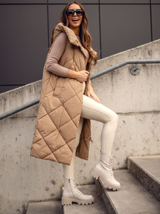 Camel hosszú steppelt női mellény Bolf 5M3165A