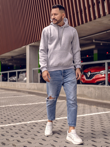 Kenguru típusú férfi pulcsi kapucnival világosszürke színben Bolf 1004