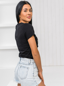 Fekete női póló applikációval Bolf 96T620