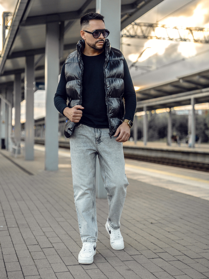 Vastag steppelt férfi mellény fekete színben Bolf 9968