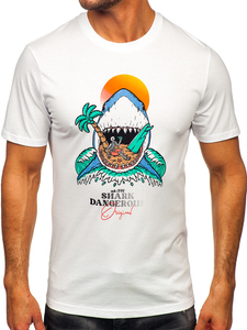 Fehér pamut férfi póló mintával Bolf MPO3460