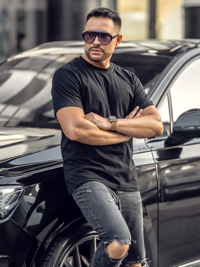 Fekete pamut férfi póló minta nélkül Bolf 14291A