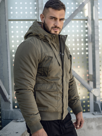 Vastag téli férfi pamutdzseki zöld színben Bolf 1890A