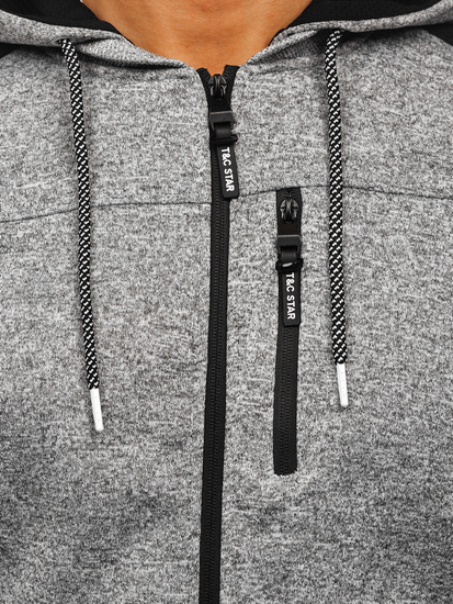 Szürke férfi pulóver-dzseki kapucnival Bolf TC1230