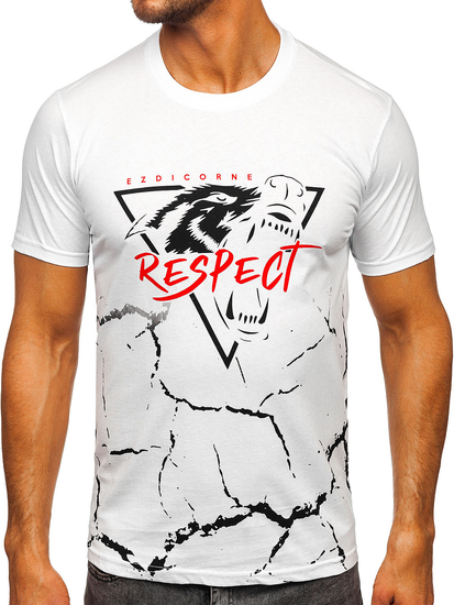 Fehér férfi pamut póló mintával Bolf 5035