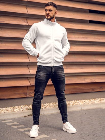 Fehér férfi, cipzáras, állógalléros pulóver Bolf B2002A