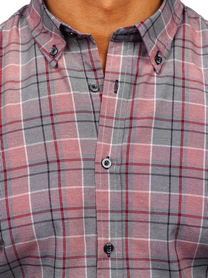 Piros kockás hosszú ujjú férfi ing Bolf 22748