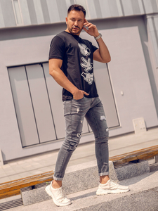 Férfi pamut nyomtatott póló Fekete Bolf KS1997A