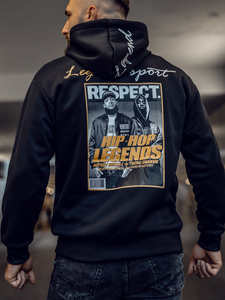 Fekete kapucnis férfi pulóver kenguruzsebbel és mintával Bolf M280