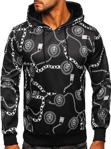 Mintás férfi pulcsi kapucnival fekete színben Bolf HM336