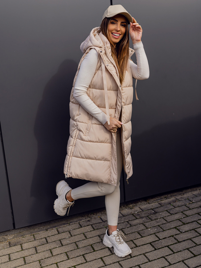 Bézs színű hosszú steppelt oversize női mellény Bolf 81276