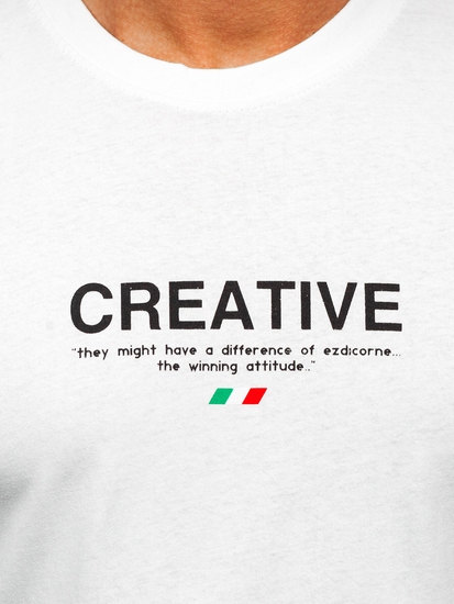 Fehér színű férfi pamut póló mintával Bolf 14759