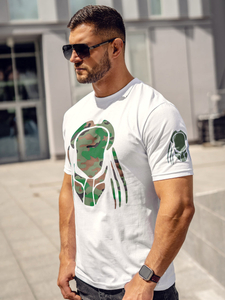 Férfi pamut nyomtatott póló Fehér Bolf 192379A