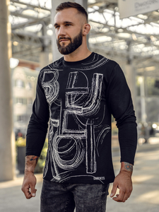 Mintás, pamut férfi longsleeve fekete Bolf 146743A