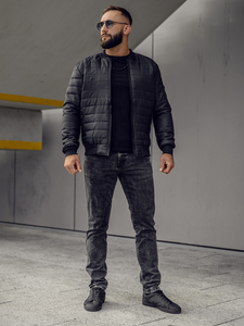 Férfi átmeneti steppelt bomber dzseki fekete Bolf MY-02A2