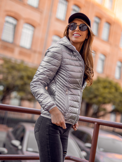 Steppelt átmeneti női dzseki kapucnival ezüst színben Bolf B9561