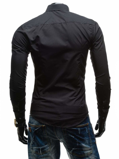 Elegáns hosszú ujjú férfi ing fekete Bolf 1703-1