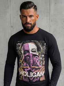 Fekete színű mintás hosszú ujjú férfi felső Bolf 146749