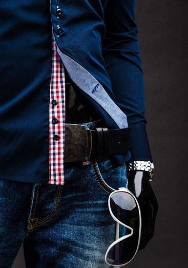 Elegáns hosszú ujjú férfi ing sötétkék színben Bolf Bolf 0926A