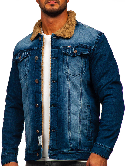 Bélelt férfi farmerdzseki gránátkék színben Bolf MJ520BS