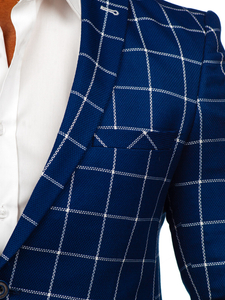 Kockás férfi casual zakó gránátkék színben Bolf 003