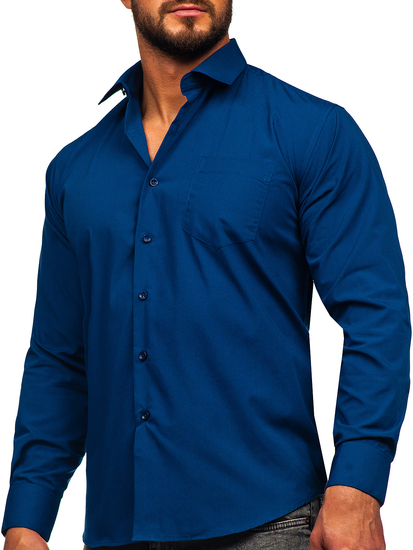Elegáns hosszú ujjú férfiing gránátkék színben Bolf M14