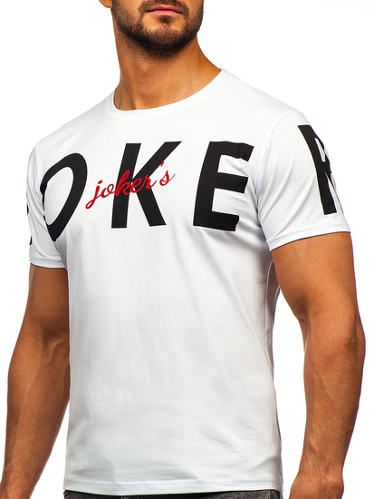 Fehér férfi póló mintával Bolf M195