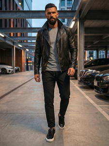 Férfi motoros bőrdzseki fekete színben Bolf 11Z8056