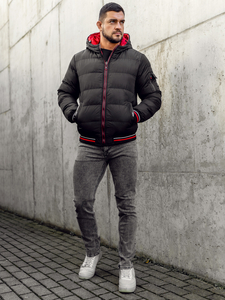 Kétoldalas steppelt téli férfi dzseki fekete-piros színben Bolf 7410