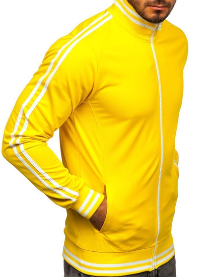 Nyitható retro style férfi pulcsi állógallérral sárga színben Bolf 11113