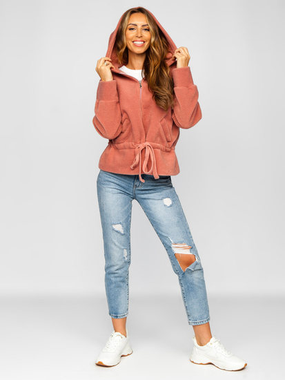 Rózsaszín rövid női kabát kapucnival Bolf 9320