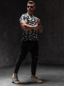 Mintás férfi póló fekete színben Bolf 14912