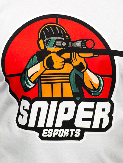 Mintás férfi pamutpóló fehér színben Bolf 143022