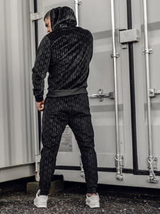 Fekete férfi bársony melegítő kapucnival Bolf 3A81-A