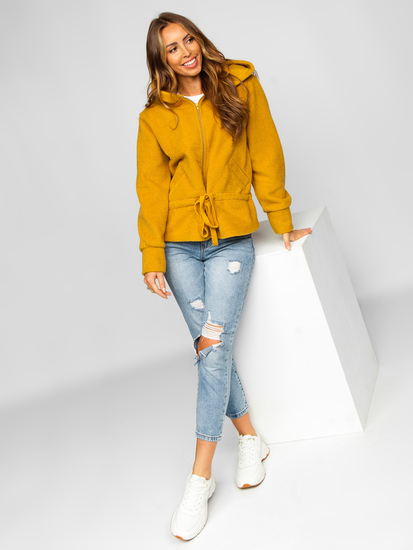 Sárga színű rövid női kabát kapucnival Bolf 9320