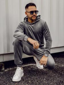 Szürke színű velúr férfi melegítő együttes Bolf 0002