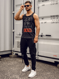 Fekete férfi tank top trikó boxer mintával Bolf 14834A