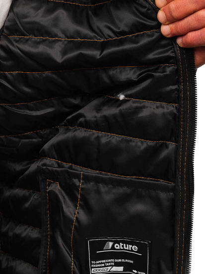 Camel színű steppelt kapucnis férfi mellény Bolf 7103