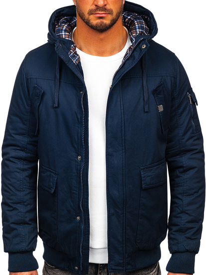 Vastag téli férfi pamut dzseki gránátkék színben Bolf 1890