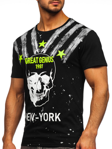 Mintás férfi póló fekete színben Bolf Y70006