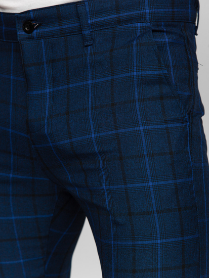 Sötétkék férfi kockás elegáns szövetnadrág Bolf 184195