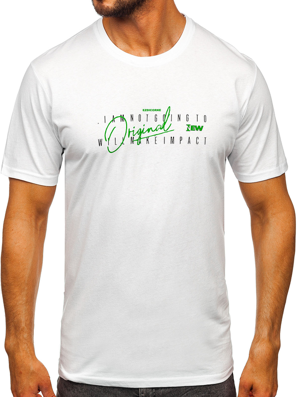 Fehér pamut férfi póló nyomattal Bolf 5032