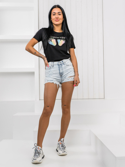 Fekete női póló applikációval Bolf 95T2518