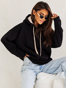 Női kapucnis pulóver szigetelt kanguru fekete Bolf 82131